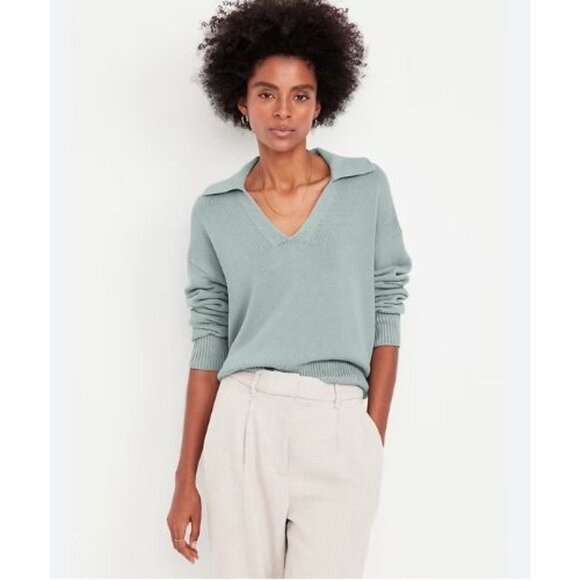 NWT Old Navy 100% Cotton Polo Sweater in Silver Sage - XL - Picture 8 of 9